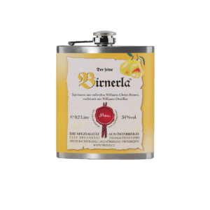 Edelstahl-Flachmann mit Birnerla 34 % vol.