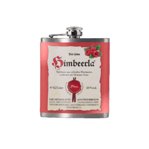 Edelstahl-Flachmann mit Himbeerla 34 % vol.